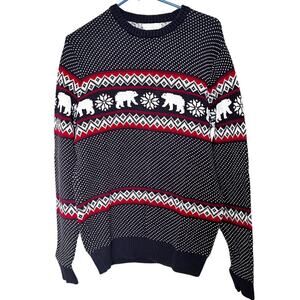 Aspen Navy Blue Polar Bear Nordic Fair Isle cotton Sweater size large